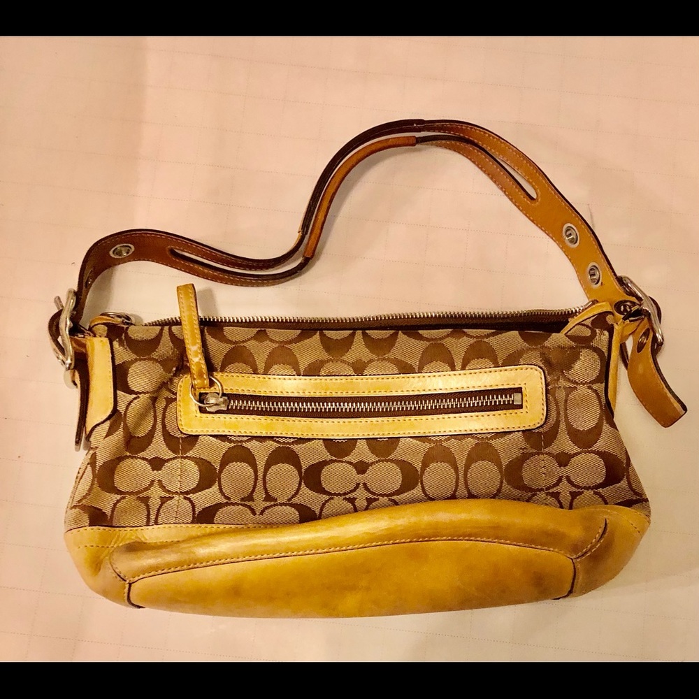 Authentic Coach Brown Jacquard Monogram Satchel 9363 Purse Handbag Bag